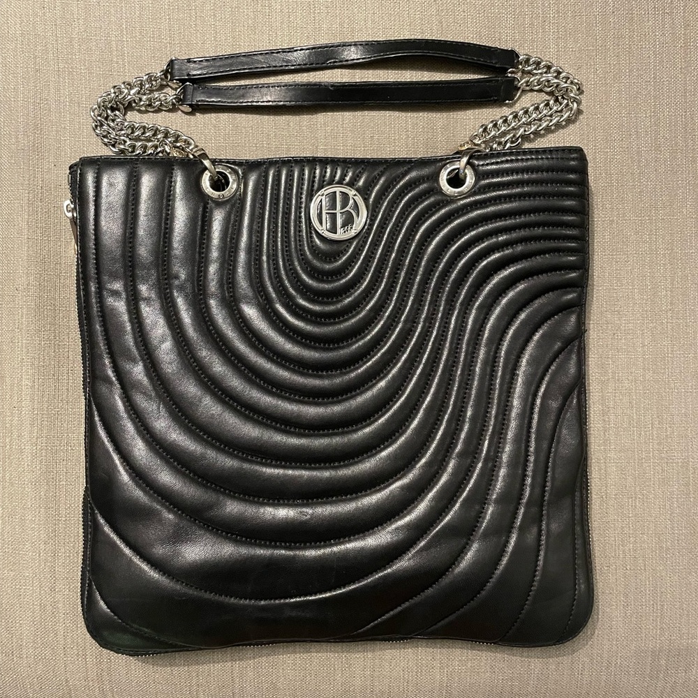 Henri Bendel No. 7 Quilted Black Leather Chain Strap Expandable Tote